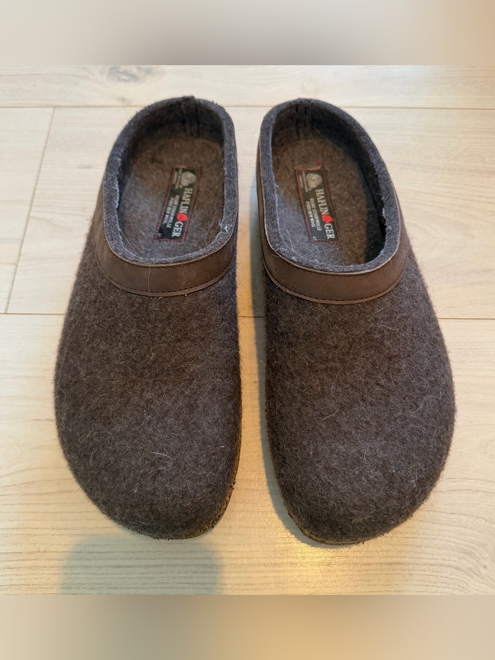 Haflinger Gray & Brown Wool Slip-On Clogs Size 41